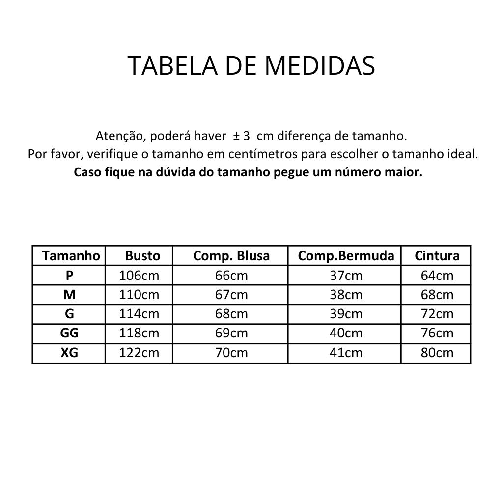 tabela de tamanho conjunto aurora